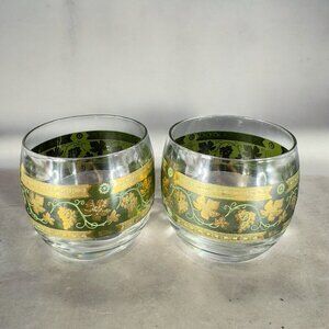 Cera Green Roly Poly Glass Golden Grapes Barware Glassware Glasses Mid Century 2